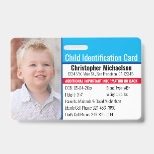Tarjeta De Identificación Identificación del niño Foto de emergencia alérgic