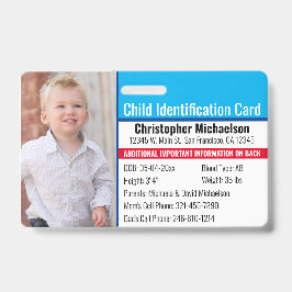 Tarjeta De Identificación Identificación del niño Foto de emergencia de aler