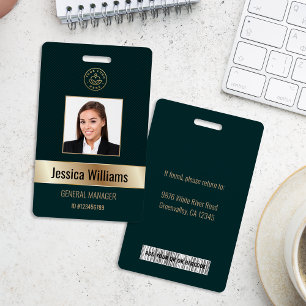 Tarjeta De Identificación Identificación dorada y verde personalizada para e