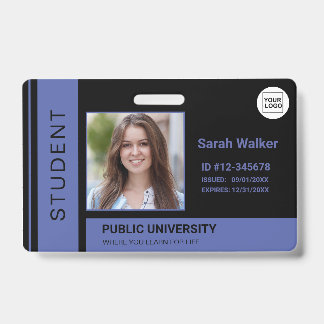 Tarjeta De Identificación Identificación escolar universitaria azul con foto