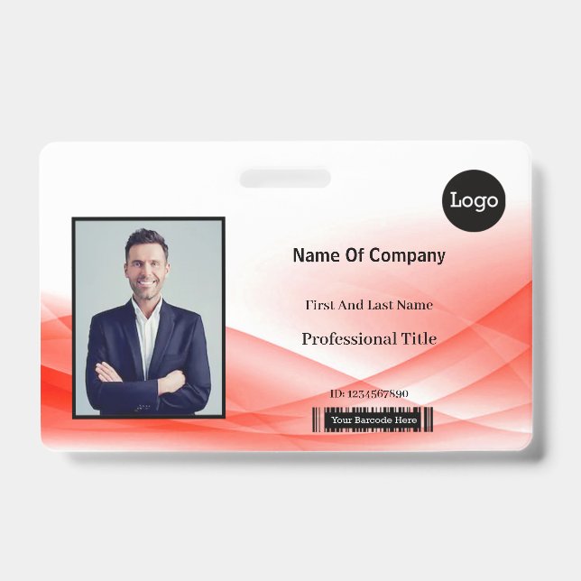 Tarjeta De Identificación Identificación fotográfica de diseño de ola roja (Parte frontal)