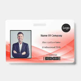 Tarjeta De Identificación Identificación fotográfica de diseño de ola roja