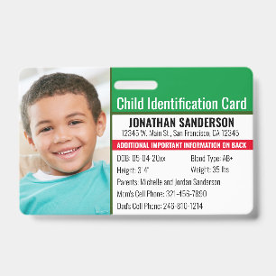 Tarjeta De Identificación Identificación Fotográfica de Emergencia para Aler
