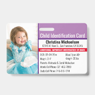 Tarjeta De Identificación Identificación fotográfica de emergencia para aler