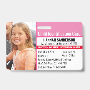 Tarjeta De Identificación Identificación Fotográfica de Emergencia para Niño
