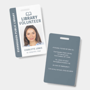 Tarjeta De Identificación Identificación fotográfica de voluntario de biblio