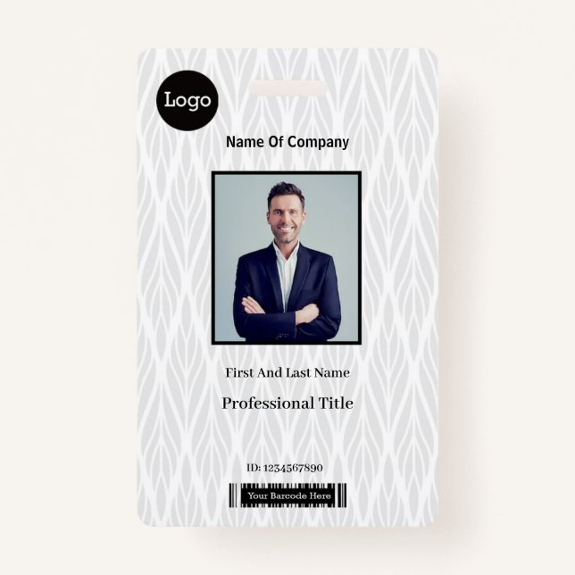 Tarjeta De Identificación Identificación fotográfica en blanco y gris (Anverso)