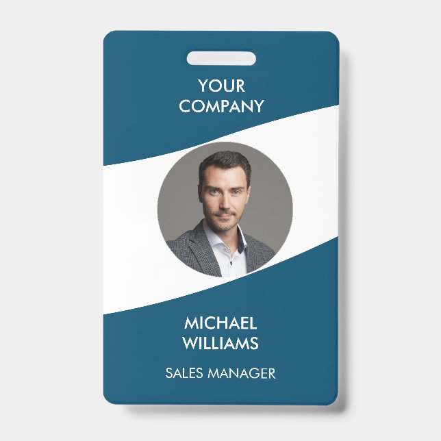 Tarjeta De Identificación Identificación fotográfica Insignia azul blanca (Parte frontal)