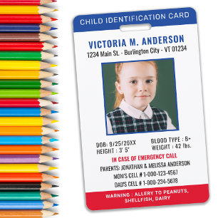 Tarjeta De Identificación Identificación Fotográfica Simple de Emergencia pa