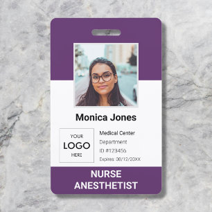 Tarjeta De Identificación Identificación morada con foto para empleados de a