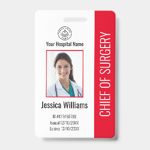 Tarjeta De Identificación Identificación Roja de Empleado Médico Personaliza