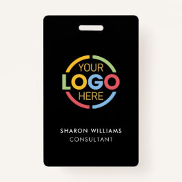 Tarjeta De Identificación Identificador de empleado blanco negro con logotip