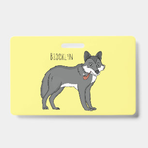 Tarjeta De Identificación Ilustración de dibujo animado de lobo gris con pip