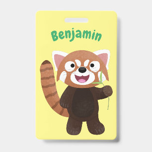 Tarjeta De Identificación Ilustración de dibujo animado de panda rojo lindo