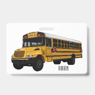 Tarjeta De Identificación Ilustración de dibujos animados de autobús escolar