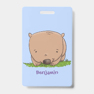 Tarjeta De Identificación Ilustración de dibujos animados de bebé wombat lin