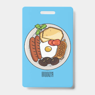 Tarjeta De Identificación ilustración de dibujos animados de desayuno inglés