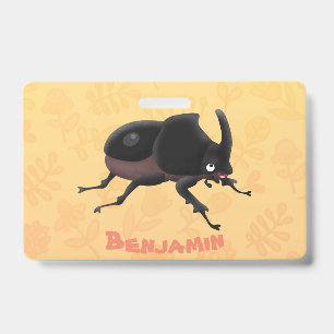 Tarjeta De Identificación Ilustración de dibujos animados de escarabajo rino