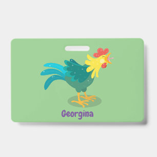 Tarjeta De Identificación Ilustración de dibujos animados de gallo cantando