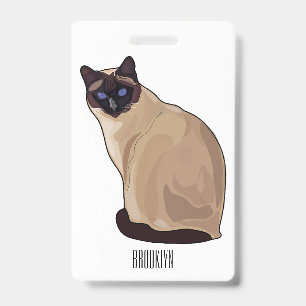 Tarjeta De Identificación ilustración de dibujos animados de gato siamés 