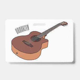 Tarjeta De Identificación Ilustración de dibujos animados de guitarra acústi
