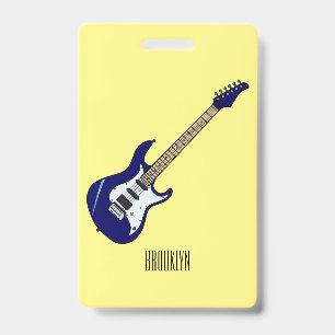 Tarjeta De Identificación Ilustración de dibujos animados de guitarra eléctr