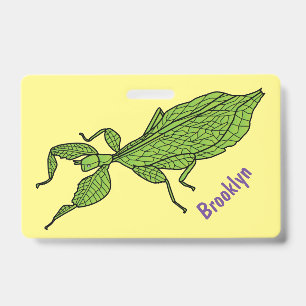 Tarjeta De Identificación Ilustración de dibujos animados de insecto hoja ve