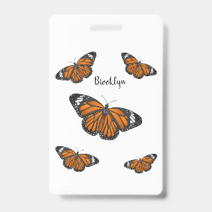 Tarjeta De Identificación Ilustración de dibujos animados de mariposa monarc