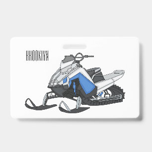 Tarjeta De Identificación Ilustración de dibujos animados de moto de nieve