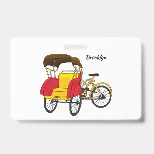 Tarjeta De Identificación Ilustración de dibujos animados de pedicab ricksha