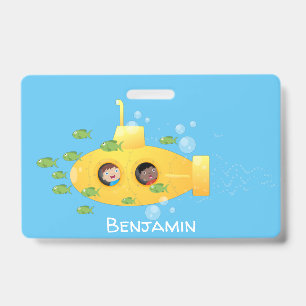 Tarjeta De Identificación Ilustración de dibujos animados de pez submarino a
