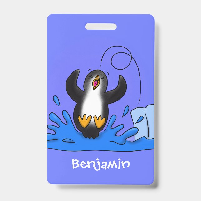 Tarjeta De Identificación Ilustración de dibujos animados de pingüino saltan (Parte frontal)