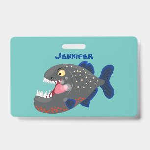 Tarjeta De Identificación Ilustración de dibujos animados de piraña divertid