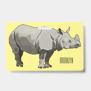 Tarjeta De Identificación Ilustración de dibujos animados de rinoceronte de