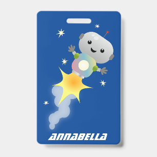 Tarjeta De Identificación Ilustración de dibujos animados de robot lindo vol