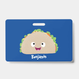 Tarjeta De Identificación Ilustración de dibujos animados de taco sonriente 