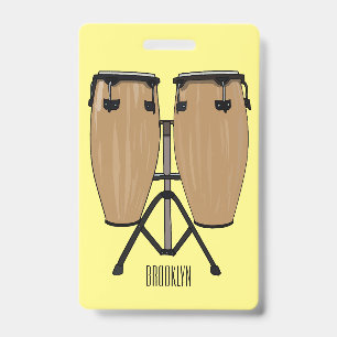 Tarjeta De Identificación Ilustración de dibujos animados de tambor bongo