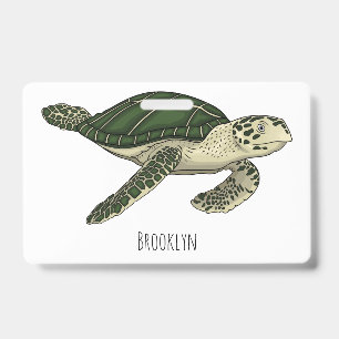 Tarjeta De Identificación Ilustración de dibujos animados de tortuga marina 