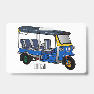 Tarjeta De Identificación Ilustración de dibujos animados de tuk tuk