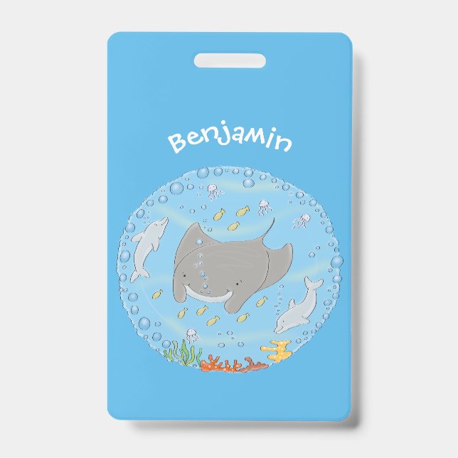 Tarjeta De Identificación Ilustración de dibujos animados de una mantarraya  (Parte frontal)
