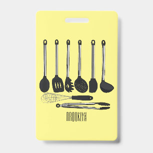Tarjeta De Identificación Ilustración de dibujos animados de utensilios de c