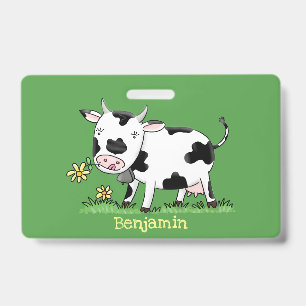 Tarjeta De Identificación Ilustración de dibujos animados de vaca linda en c