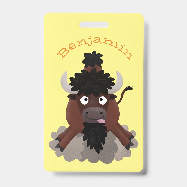 Tarjeta De Identificación Ilustración de dibujos animados divertida de búfal (Parte frontal)