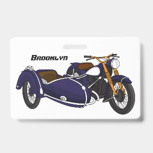 Tarjeta De Identificación Ilustración de motocicleta púrpura con sidecar