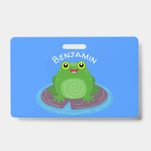 Tarjeta De Identificación Ilustracion de personalizado de rana verde alegre