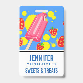 Tarjeta De Identificación Ilustración divertida de paleta de helado rosa y f