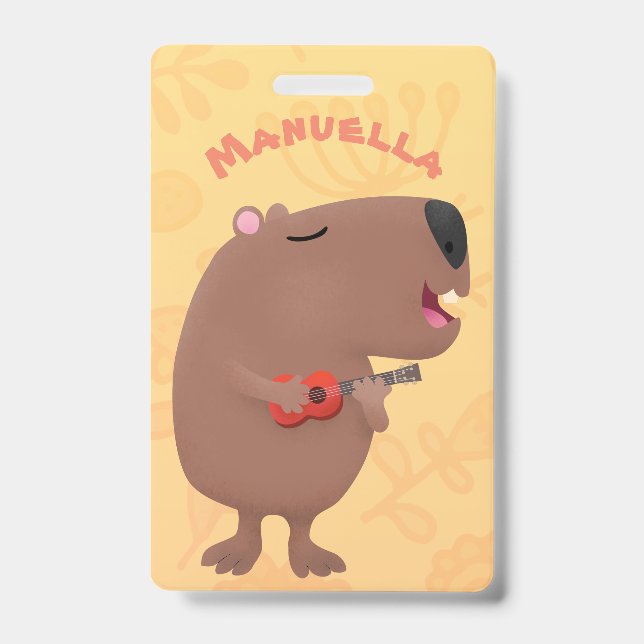 Tarjeta De Identificación Ilustracion personalizado de capybara ukulele cant (Parte frontal)