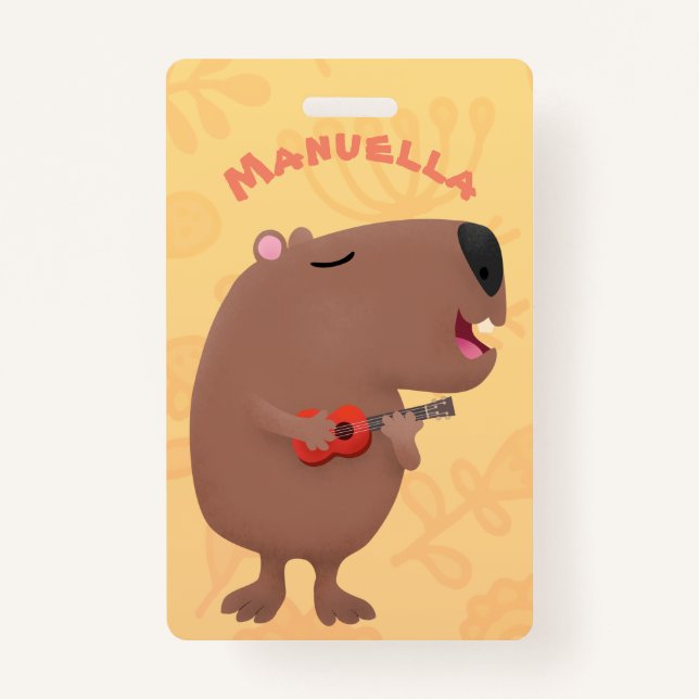 Tarjeta De Identificación Ilustracion personalizado de capybara ukulele cant (Anverso)