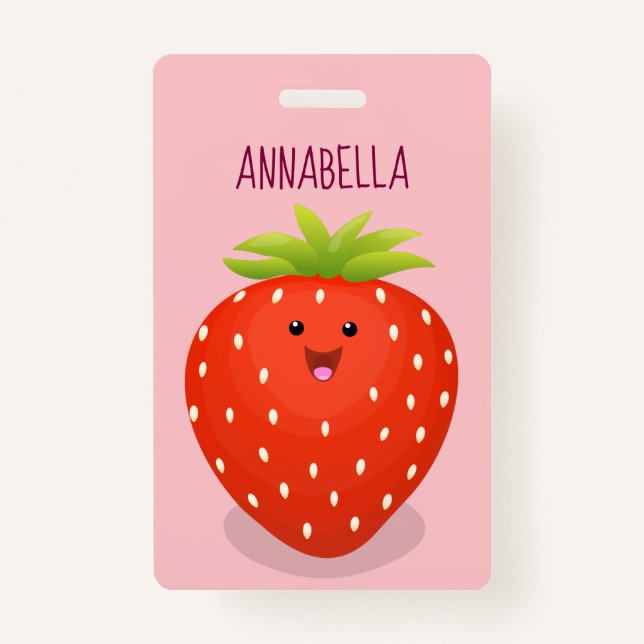 Tarjeta De Identificación Ilustracion personalizado de fresa cute kawaii (Anverso)