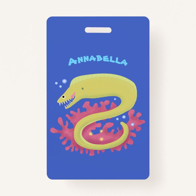 Tarjeta De Identificación Ilustracion personalizado gracioso de moray verde (Anverso)
